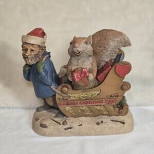 Cairn Christmas 1996 Tom Clark & Tim Wolfe Figurine w/ Squirrel Sleigh #6326